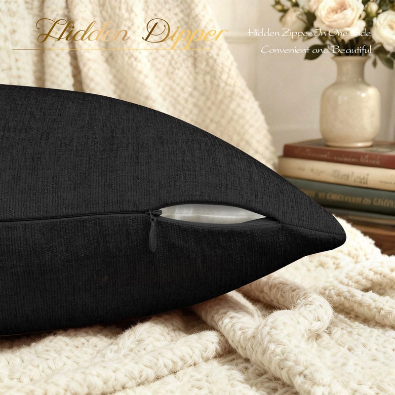 BRAWARM Throw Pillow Covers 12x20 Inches - Black Chenille Lumbar Pillow Covers Pack of 2, Solid Dyed Soft Chenille Pillow Cases for Couch Sofa Bed Home Decoration - Image 5